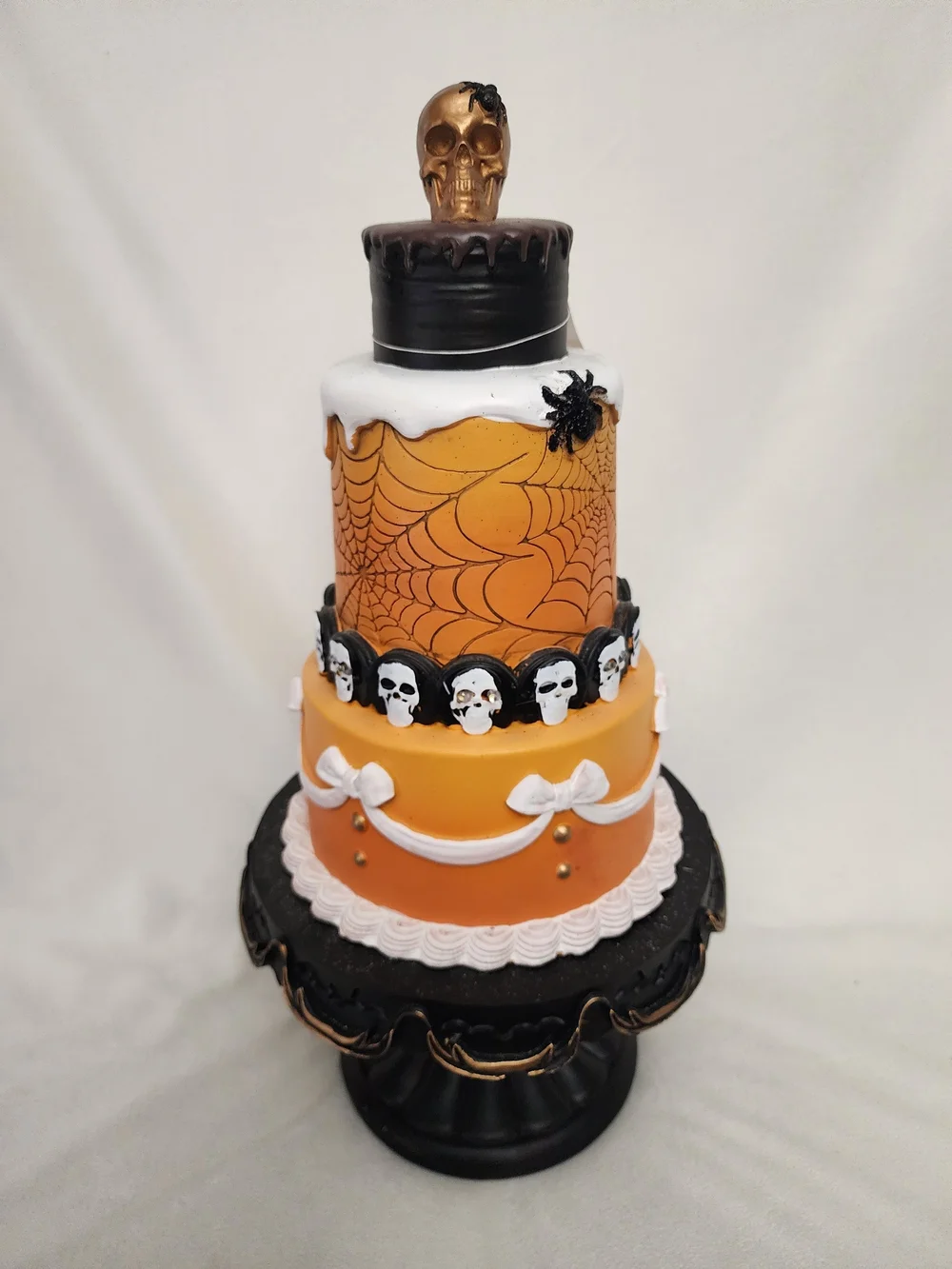 Halloween Skull Tiered Cake Decoration - Orange & Black